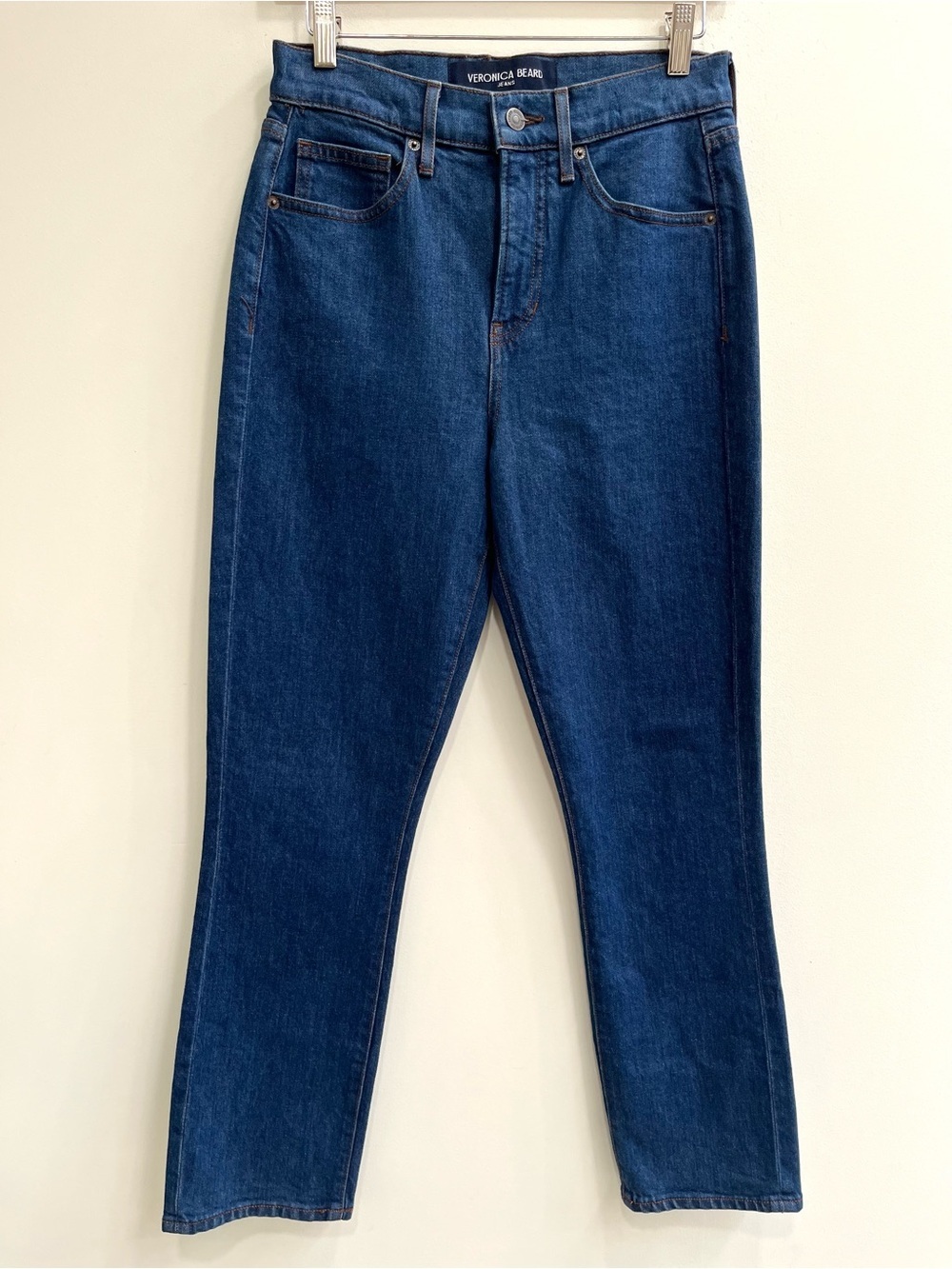 Veronica Beard Alenah Slim Straight High Rise Denim Jeans In Clean Rodeo 26